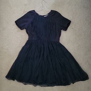 Aijek Navy Silk Flared Dress